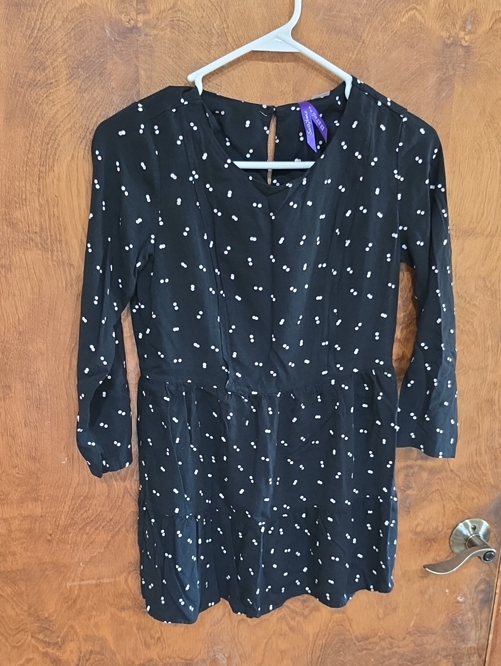 Maternity - Seraphine Black Dress with White Dot Print — Long Sleeve